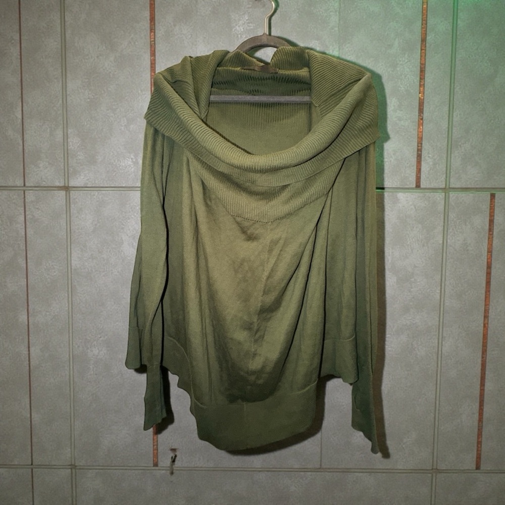 Olive Green NICHOLAS K cowl hooded Women's oversized Sweater with thumb holes S